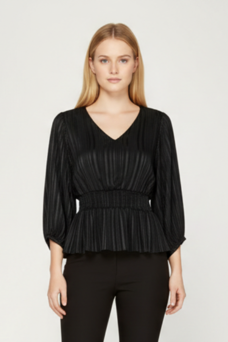 STRIPED JACQUARD SMOCKED WOVEN TOP SKSS7908-