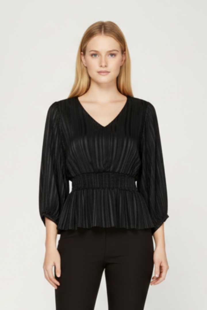 STRIPED JACQUARD SMOCKED WOVEN TOP SKSS7908-