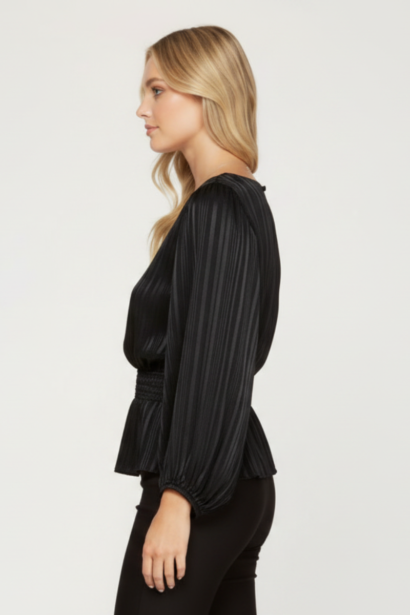 STRIPED JACQUARD SMOCKED WOVEN TOP SKSS7908-