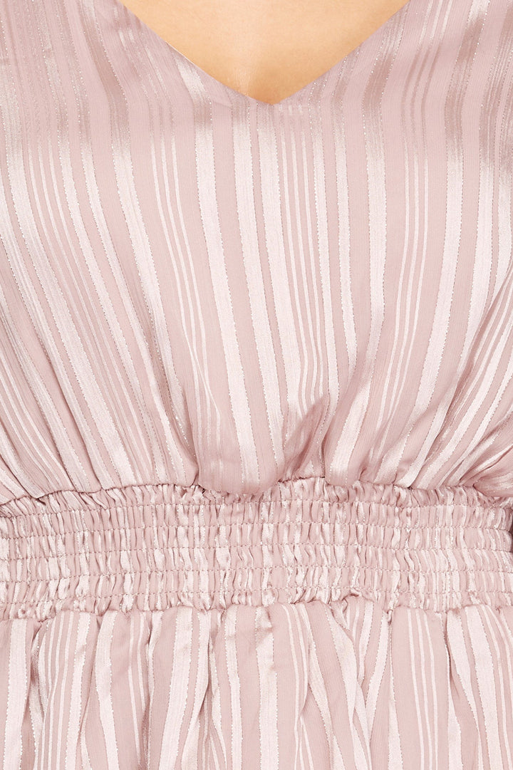 STRIPED JACQUARD SMOCKED WOVEN TOP SkSS7908