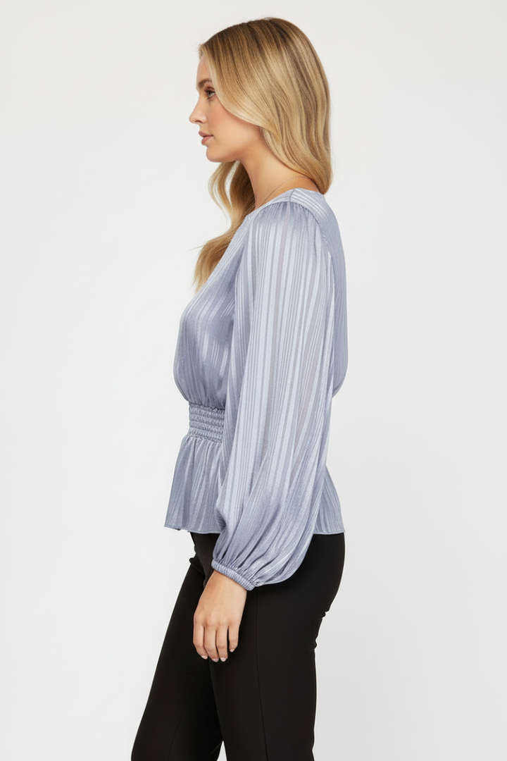 STRIPED JACQUARD SMOCKED WOVEN TOP SKSS7908-