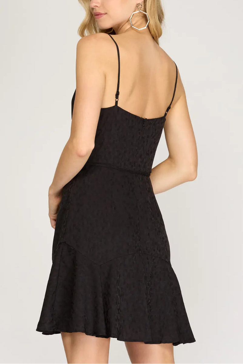 CAMI WOVEN JACQUARD SATIN COWL NECK DRESS*