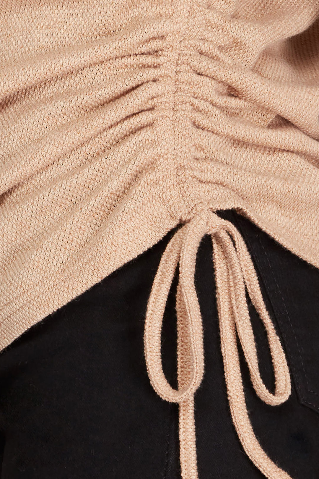 TAUPE TEXTURED KNIT LONG SLEEVES RUCHED SIDES DETAILED TOP