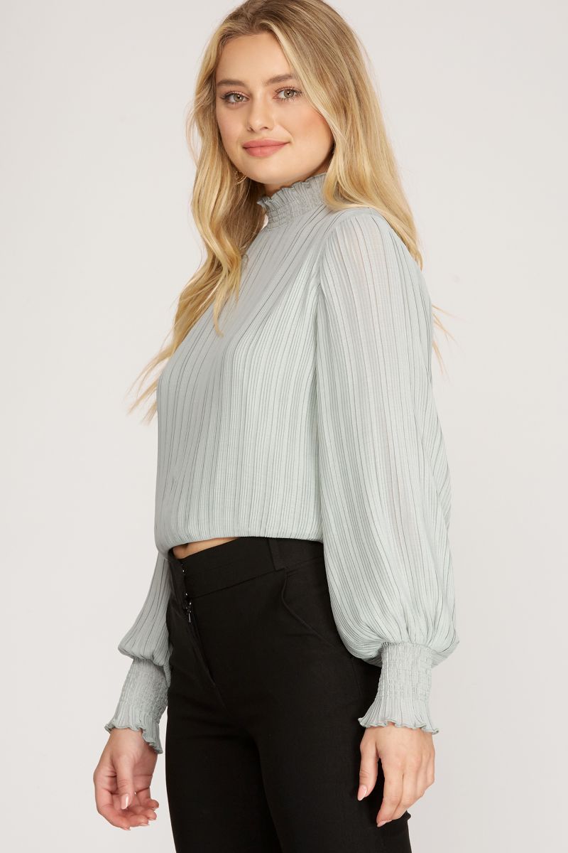 SEAFOM PLEATED SMOCKED MOCK NECK TOP