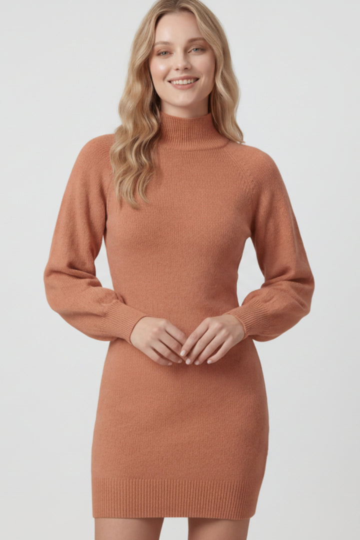 PUFF LONG SLEEVE KNIT SWEATER MINI DRESS SKSS9538