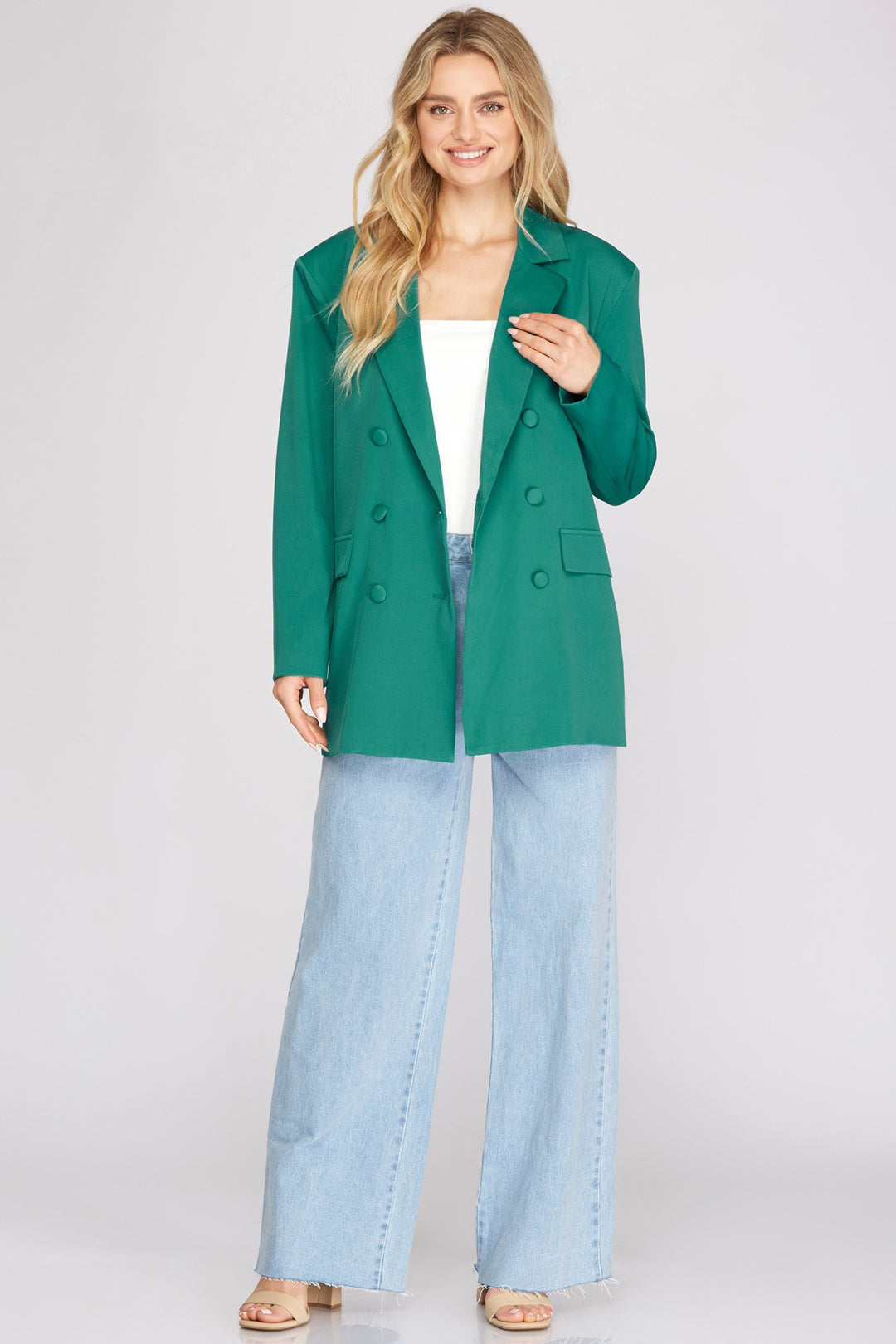 DOUBLE BREASTED OVERSIZED WOVEN BLAZER