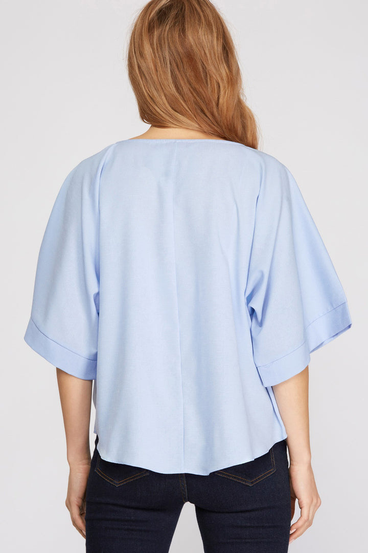 OFF WHITE KIMONO SLEEVES W/ SIDE TIE DETAIL WOVEN TOP SKSY3244