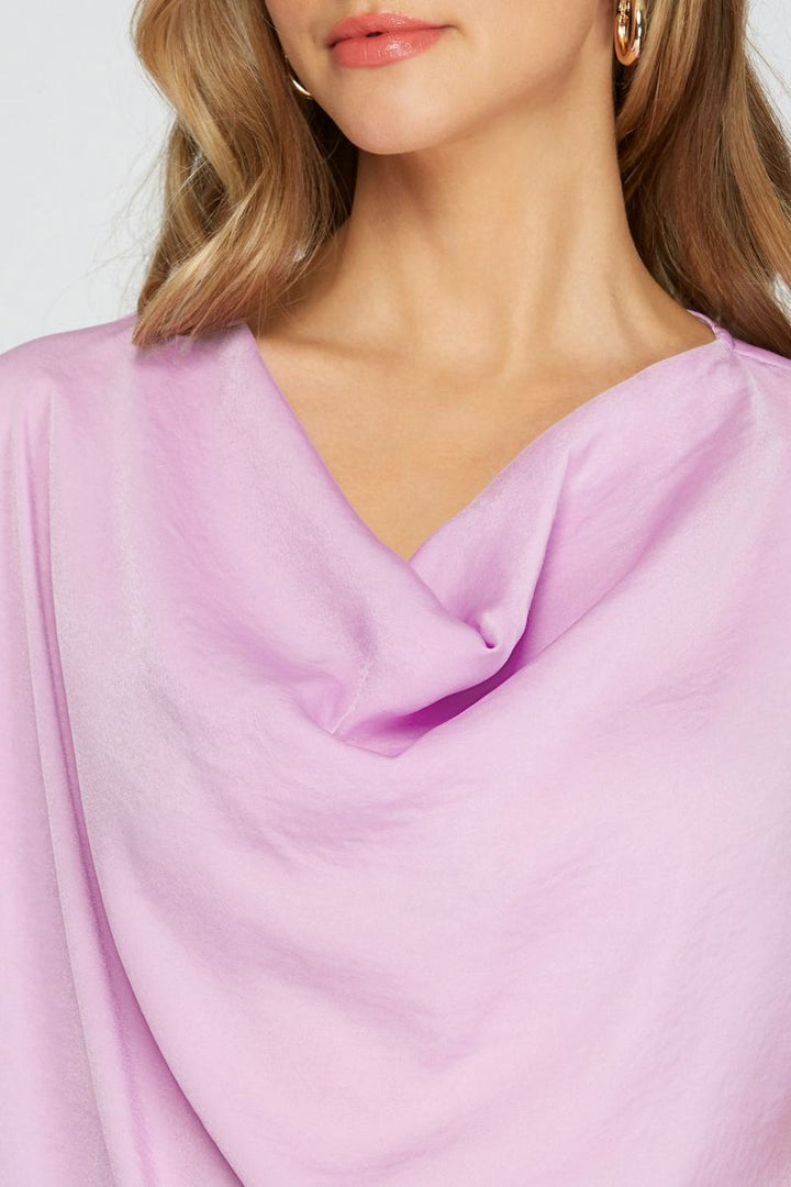 COWL NECK SHORT SLEEVES WOVEN TOP SKSY3361