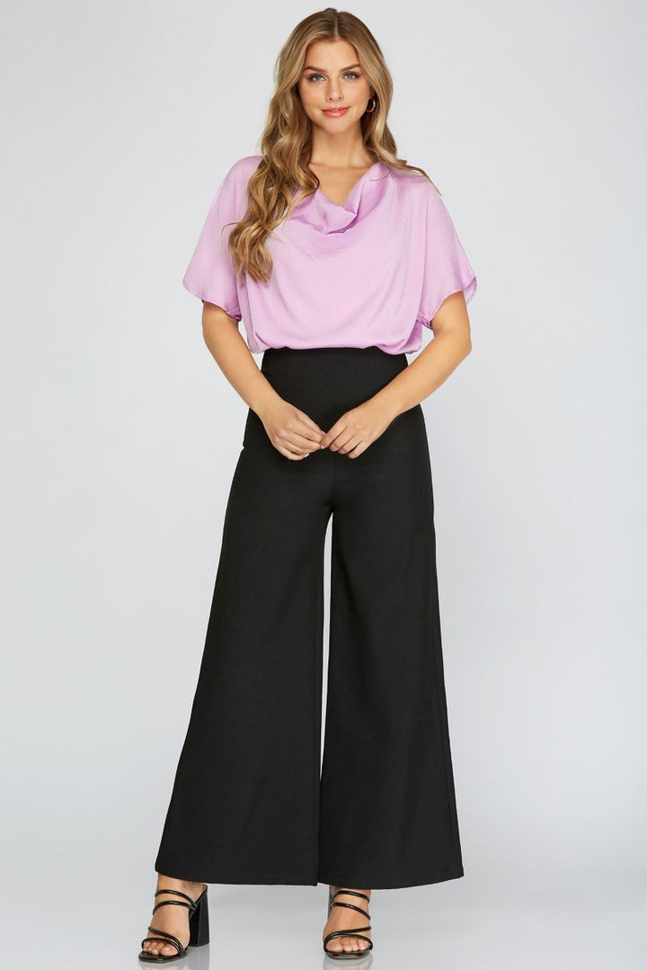 COWL NECK SHORT SLEEVES WOVEN TOP SKSY3361