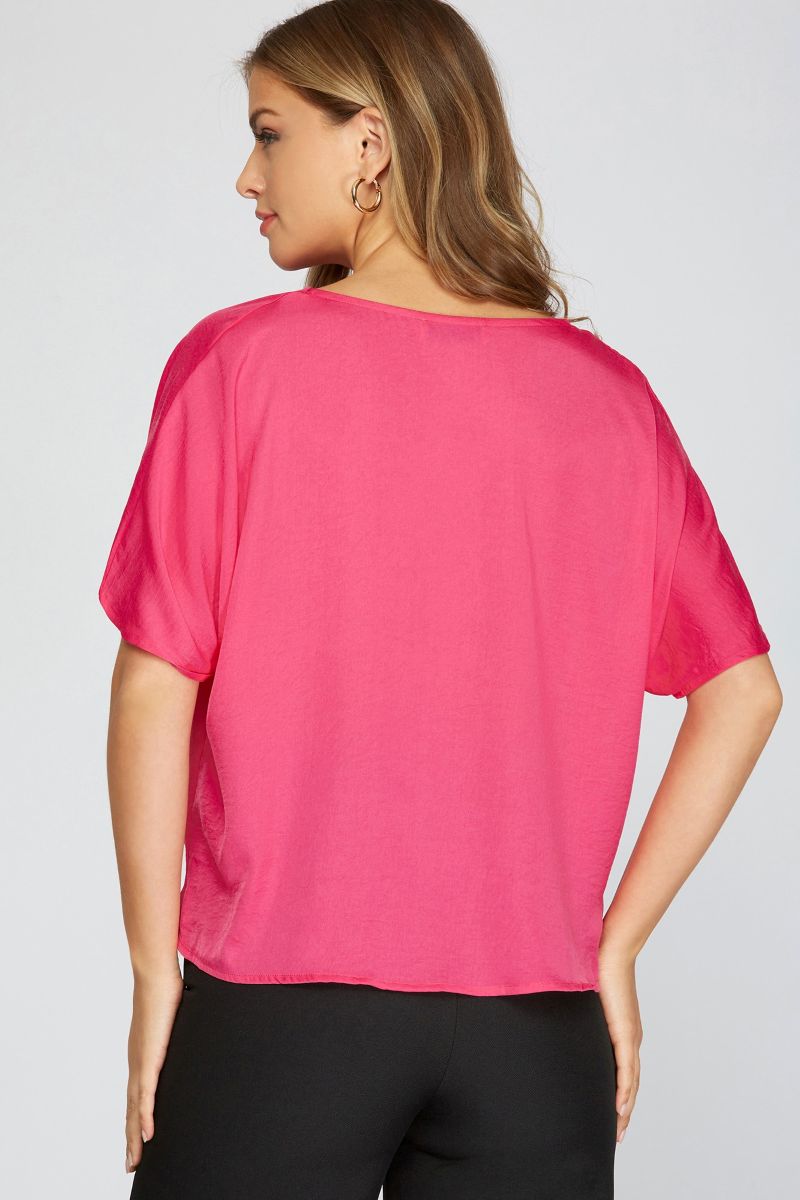COWL NECK SHORT SLEEVES WOVEN TOP SKSY3361
