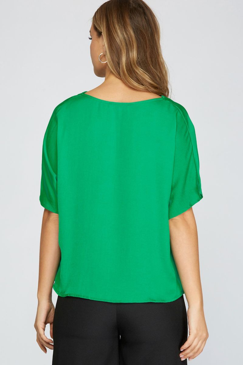 COWL NECK SHORT SLEEVES WOVEN TOP SKSY3361