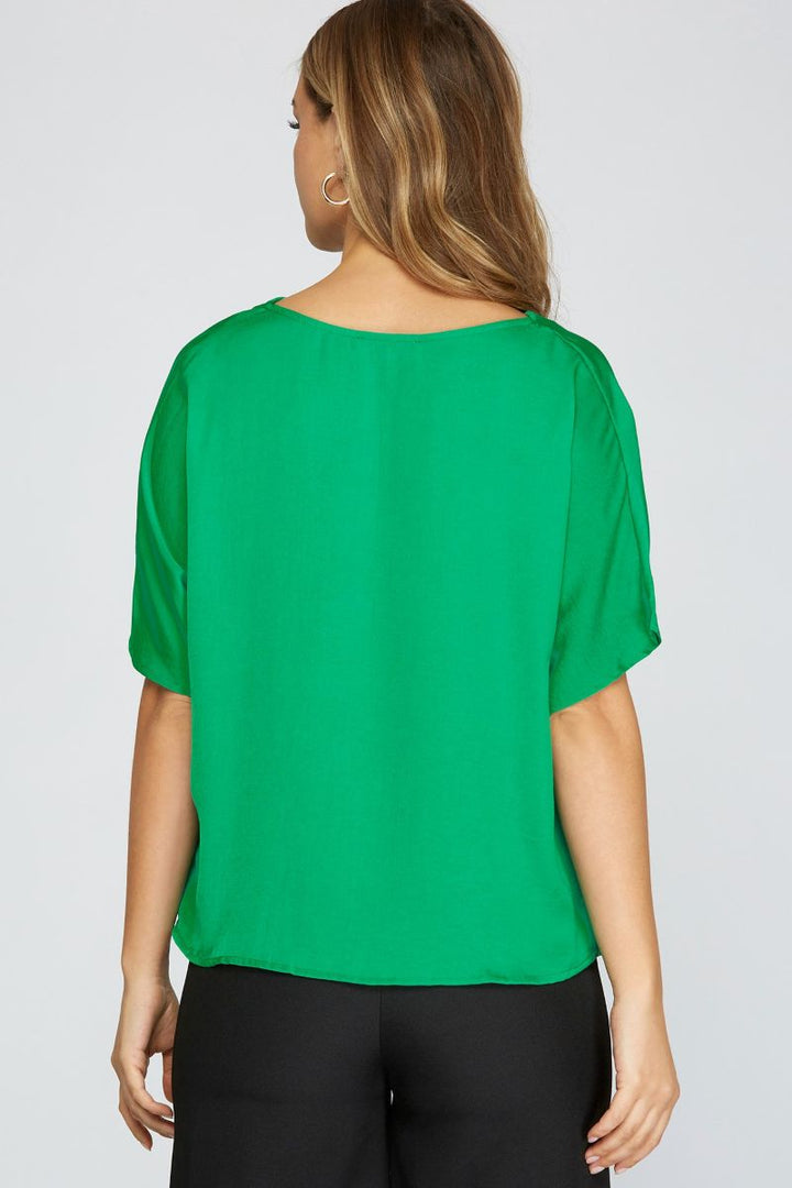 COWL NECK SHORT SLEEVES WOVEN TOP SKSY3361