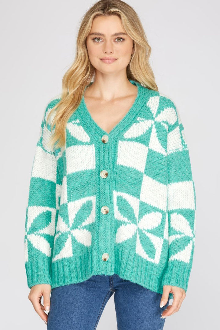 JADE TWO-TONE LONG SLEEVES SWEATER CARDIGAN SKSY3283