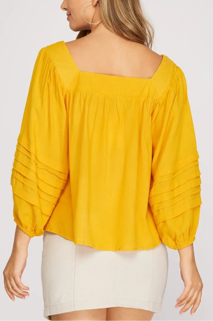 3/4 SLEEVE WOVEN EMBROIDERED SQUARE NECK TOP SKSY3266
