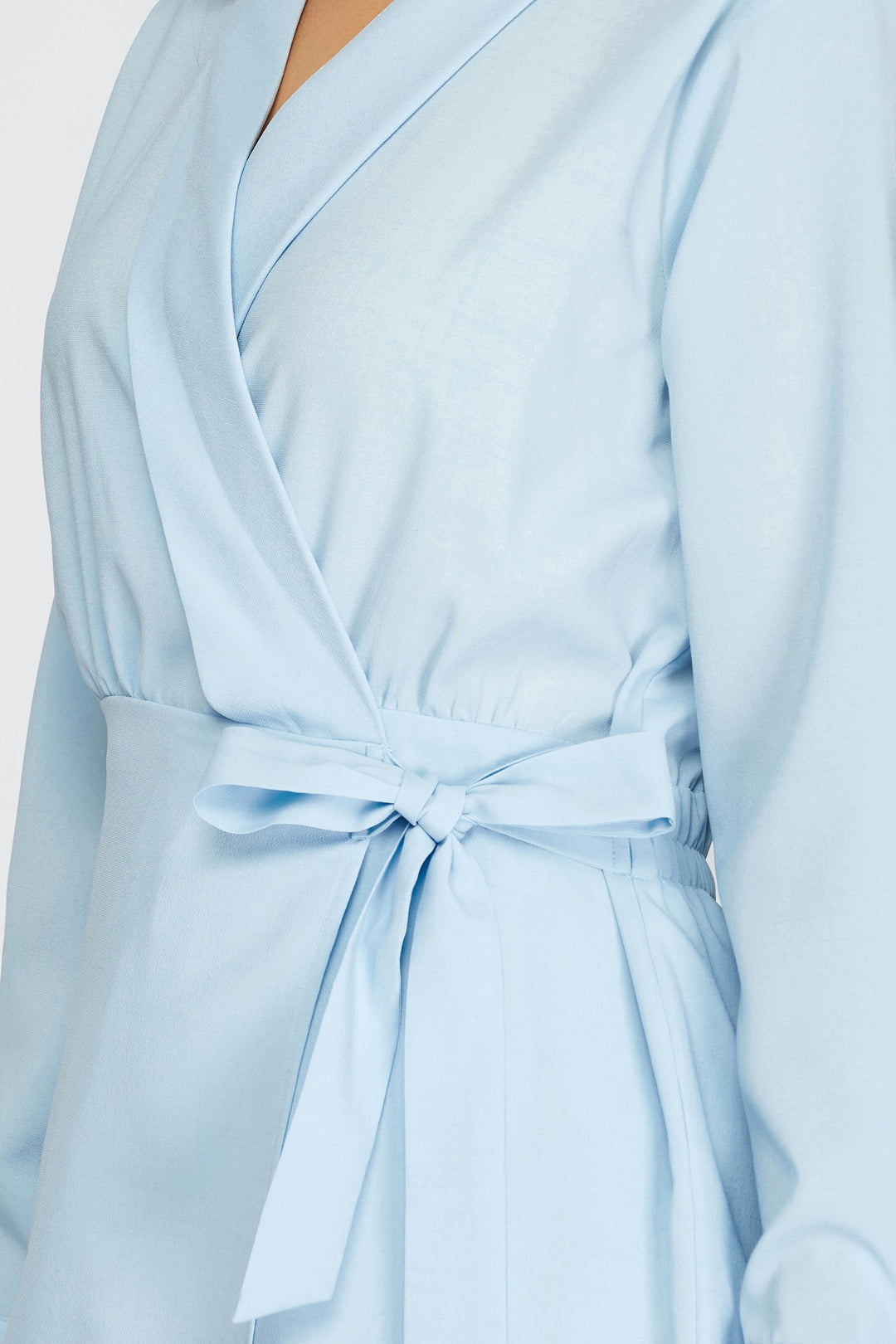 WOVEN SHAWL COLLAR WRAP ROMPER WITH SIDE TIE ROMPER