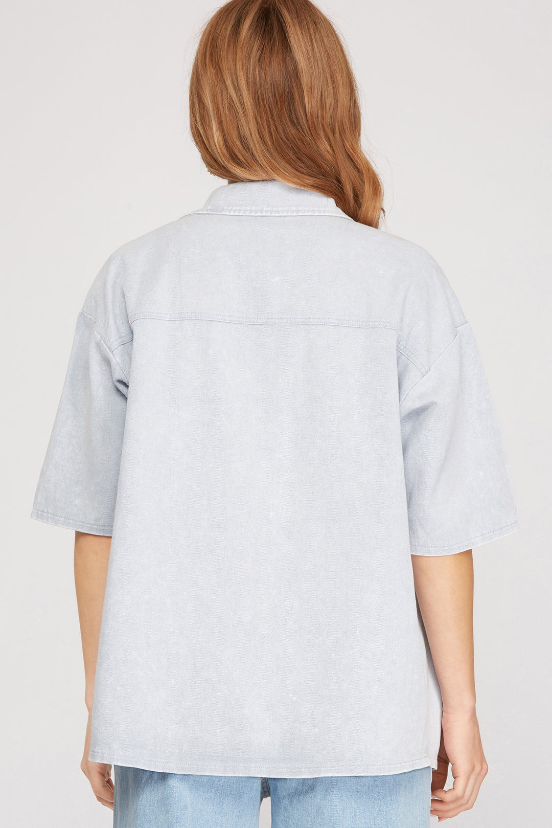 OVERSIZED HALF SLEEVE TWILL WASHED SHIRT