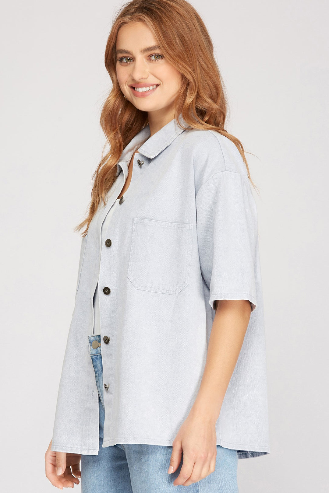 OVERSIZED HALF SLEEVE TWILL WASHED SHIRT