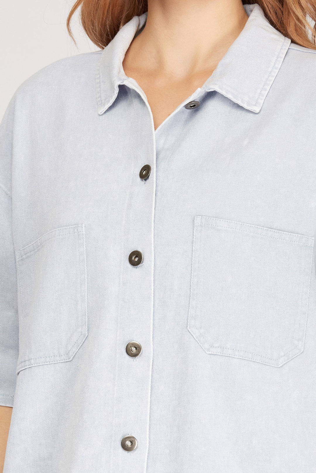 OVERSIZED HALF SLEEVE TWILL WASHED SHIRT