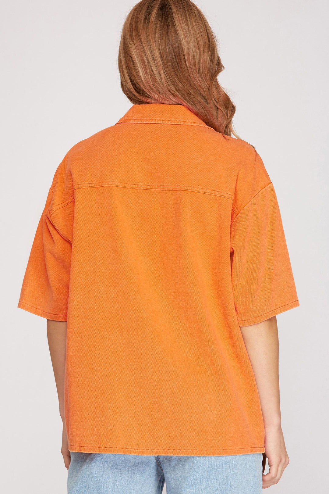 OVERSIZED HALF SLEEVE TWILL WASHED SHIRT