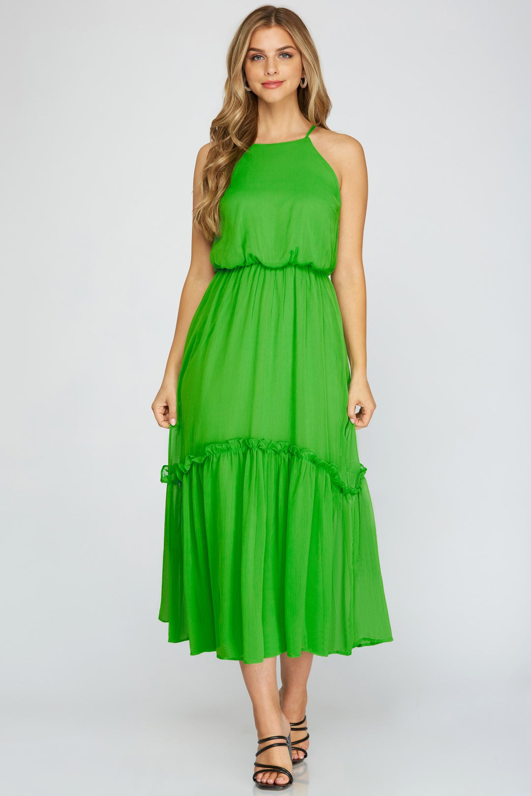 WOVEN CAMI DRESS WITH ELASTIC WAIST