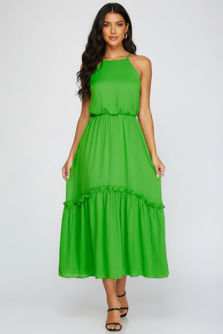 WOVEN CAMI MIDI DRESS WITH ELASTIC WAIST SKSY3486
