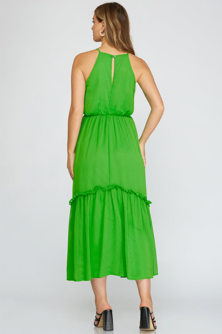 WOVEN CAMI DRESS WITH ELASTIC WAIST