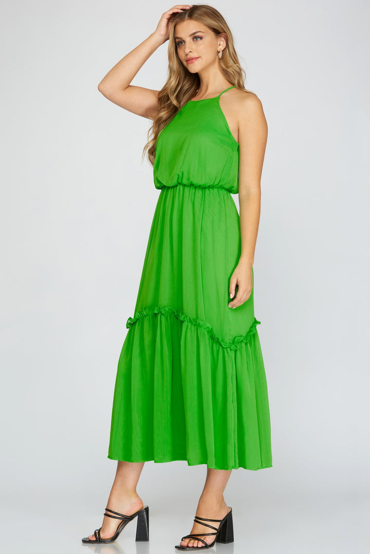 WOVEN CAMI DRESS WITH ELASTIC WAIST