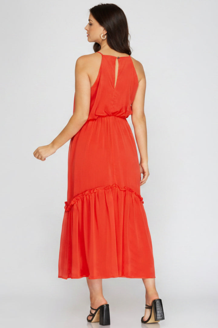WOVEN CAMI MIDI DRESS WITH ELASTIC WAIST SKSY3486