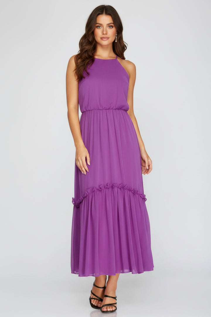 WOVEN CAMI MIDI DRESS WITH ELASTIC WAIST SKSY3486