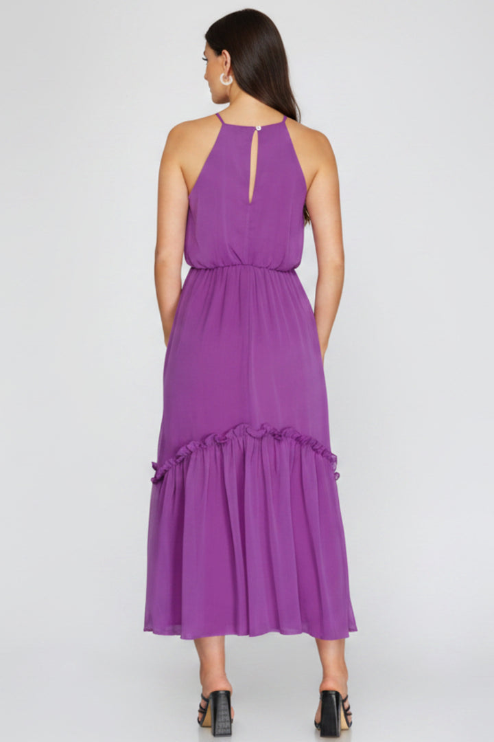 WOVEN CAMI MIDI DRESS WITH ELASTIC WAIST SKSY3486