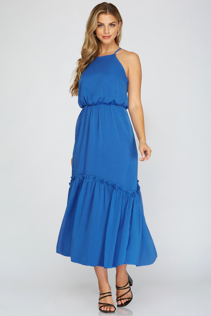 WOVEN CAMI DRESS WITH ELASTIC WAIST