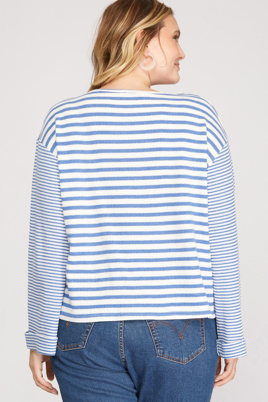 STRIPE LONG WIDE FOLDED SLEEVES PLUS SIZE KNIT TOP SKPSY3418