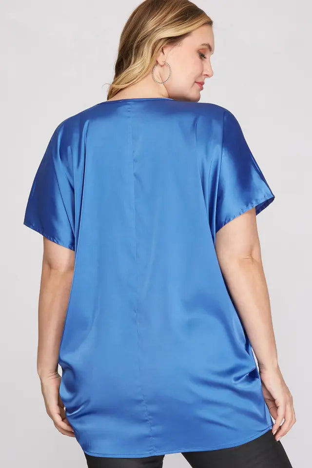 APPLE GREEN DROP SHOULDER BATWING SLEEVES SATIN PLUS SIZE TOP SKPSY3352