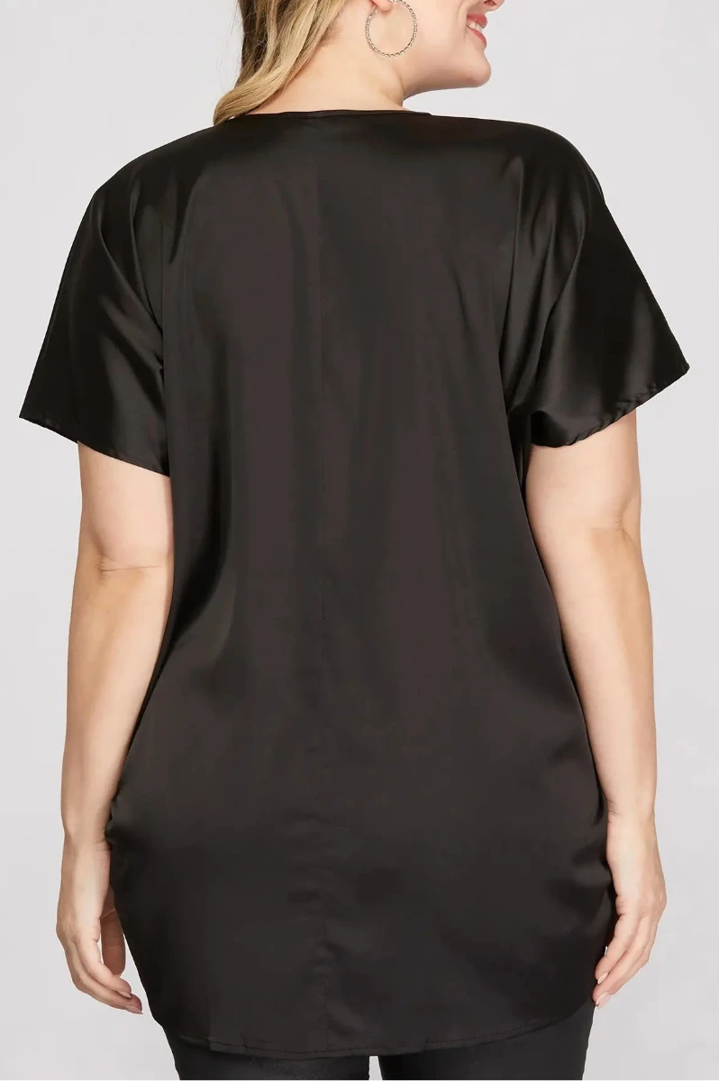 DROP SHOULDER BATWING SLEEVES SATIN PLUS SIZE TOP SKPSY3352