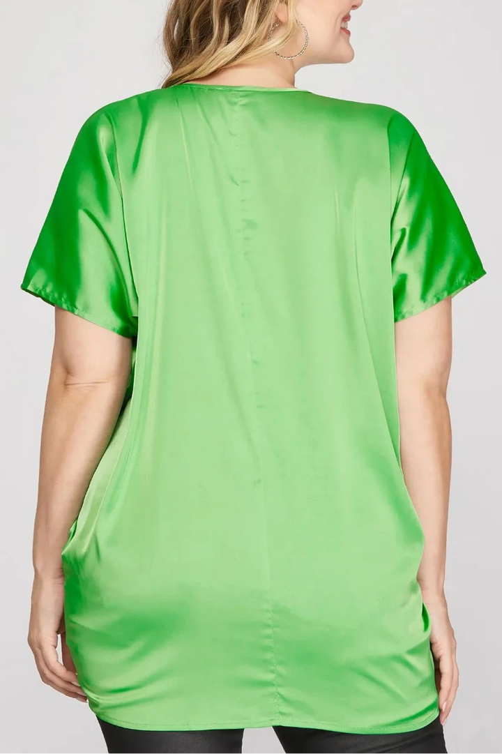 DROP SHOULDER BATWING SLEEVES SATIN PLUS SIZE TOP SKPSY3352