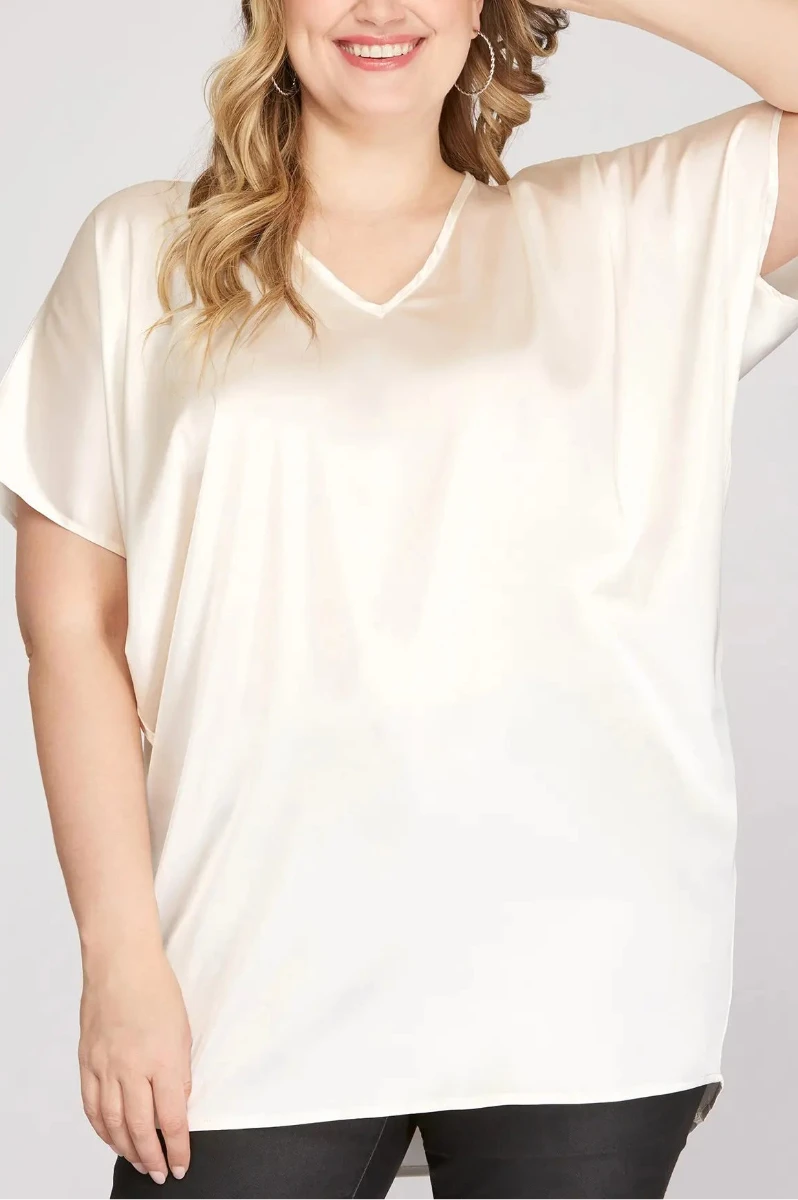 DROP SHOULDER BATWING SLEEVES SATIN PLUS SIZE TOP SKPSY3352