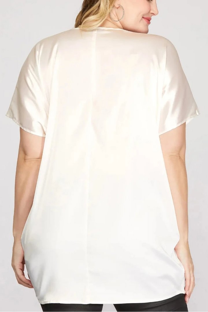 DROP SHOULDER BATWING SLEEVES SATIN PLUS SIZE TOP SKPSY3352
