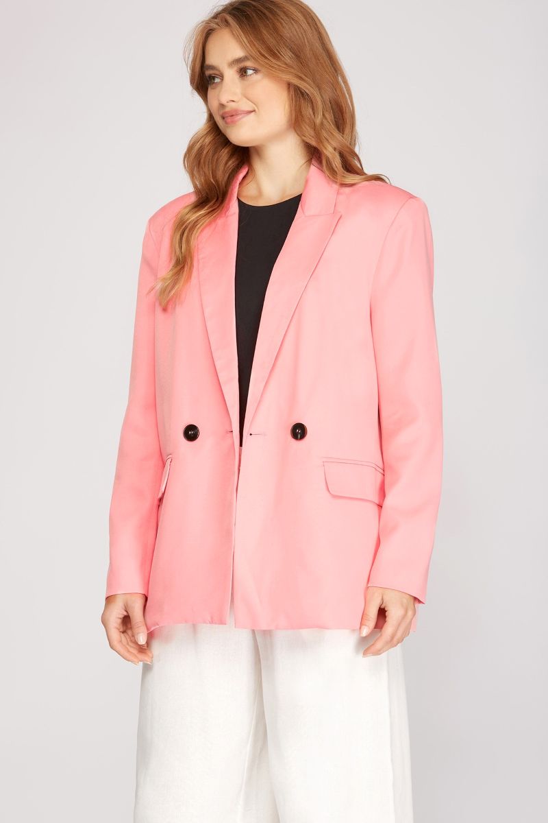 LT. PINK DOUBLE BREASTED BUTTON LONG SLEEVES BLAZER JACKET