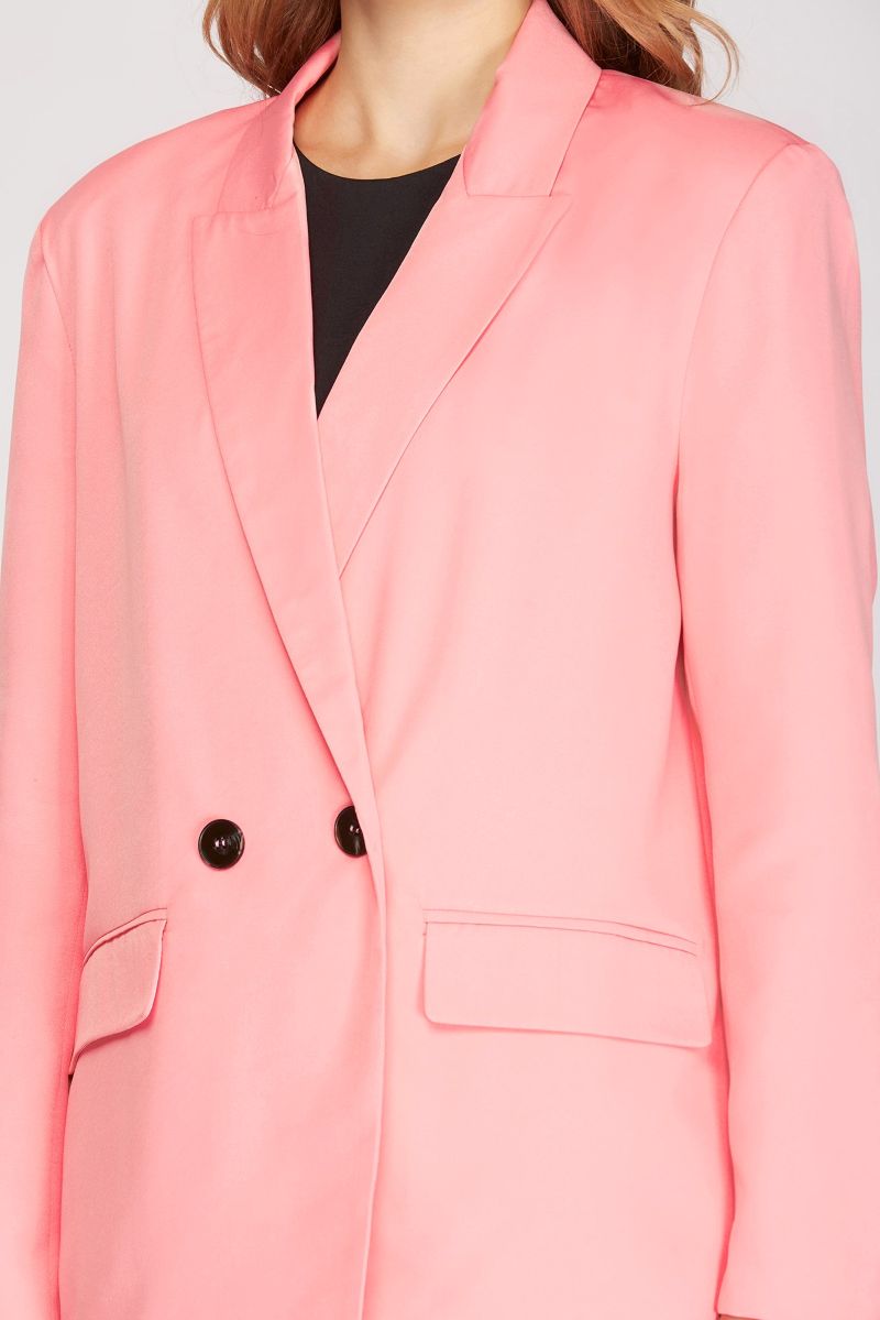 LT. PINK DOUBLE BREASTED BUTTON LONG SLEEVES BLAZER JACKET