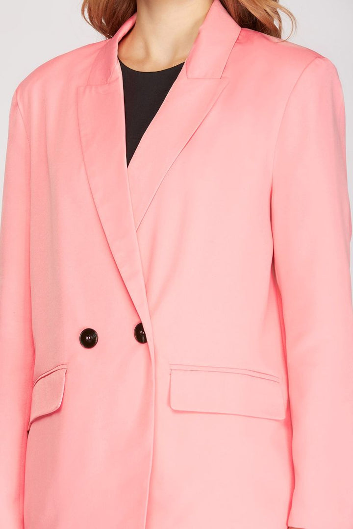 LT. PINK DOUBLE BREASTED BUTTON LONG SLEEVES BLAZER JACKET