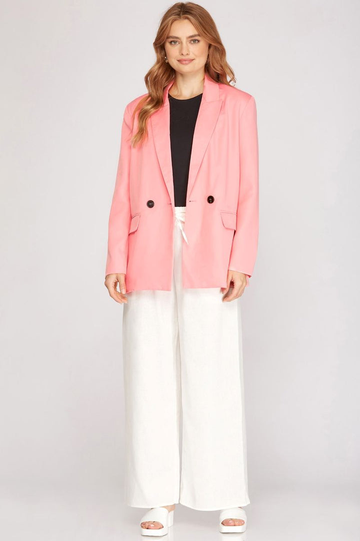LT. PINK DOUBLE BREASTED BUTTON LONG SLEEVES BLAZER JACKET