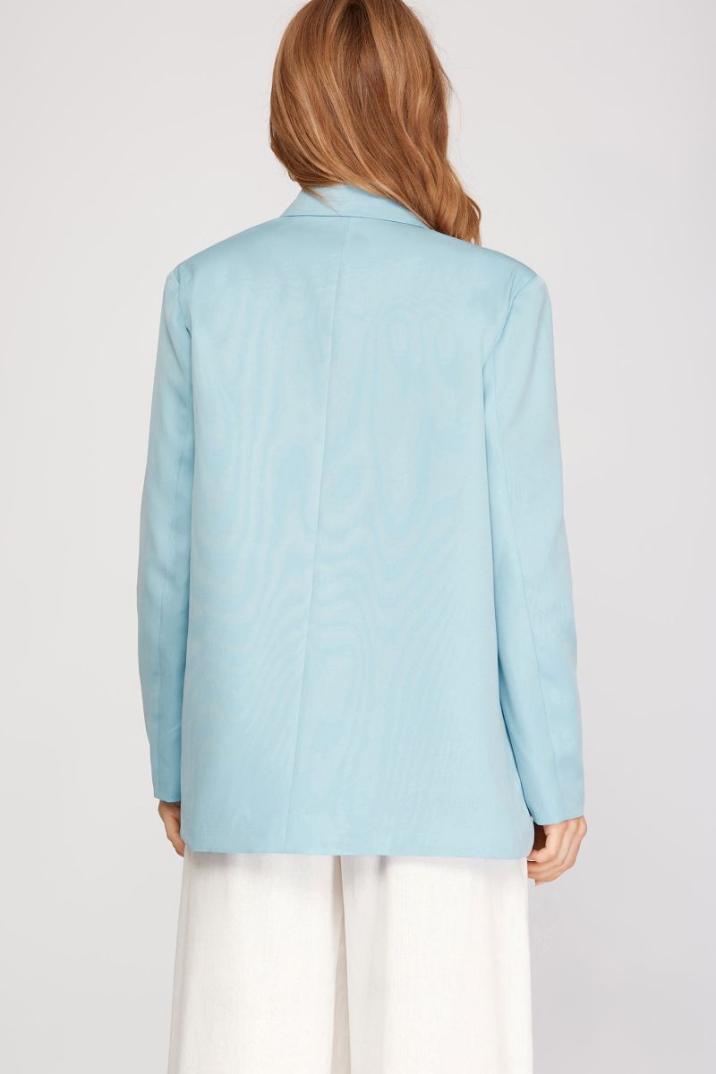 LT. BLUE DOUBLE BREASTED BUTTON LONG SLEEVES BLAZER JACKET