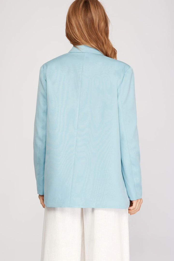 LT. BLUE DOUBLE BREASTED BUTTON LONG SLEEVES BLAZER JACKET