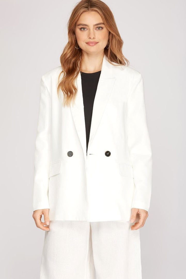 OFF WHITE DOUBLE BREASTED BUTTON LONG SLEEVES BLAZER JACKET