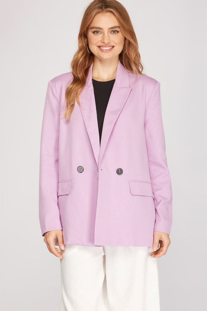 LILAC DOUBLE BREASTED BUTTON LONG SLEEVES BLAZER JACKET