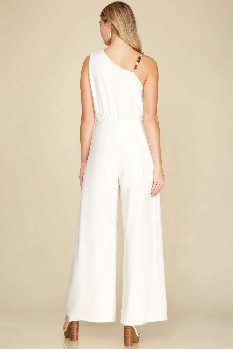 OFF WHITE ONE SHOULDER HEAVY KNIT JUMPSUIT