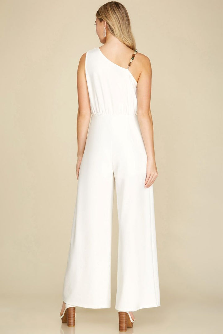 OFF WHITE ONE SHOULDER HEAVY KNIT JUMPSUIT
