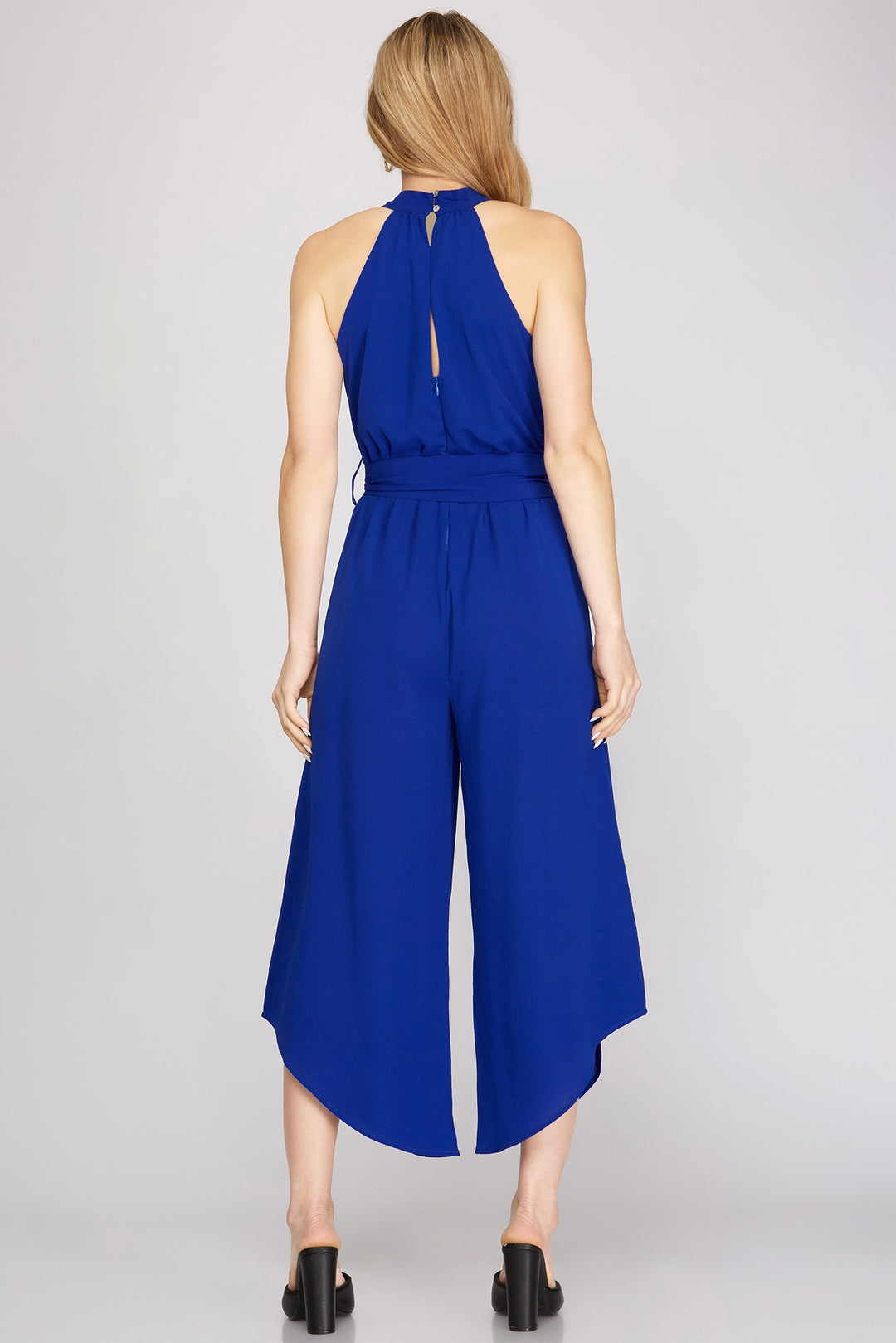 HALTER NECK WITH WAIST SASH WOVEN JUMPSUIT