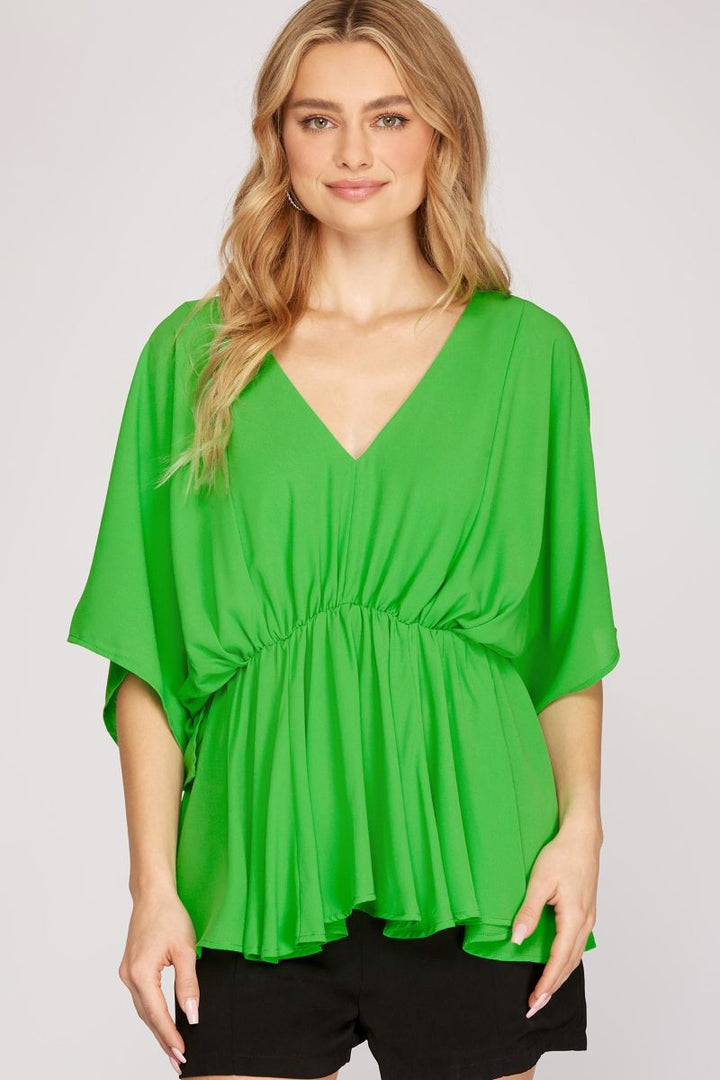 KIMONO SLEEVE WOVEN TOP