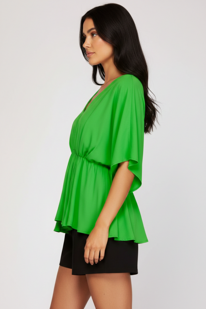 KIMONO SLEEVE WOVEN TOP-SKSY3834.
